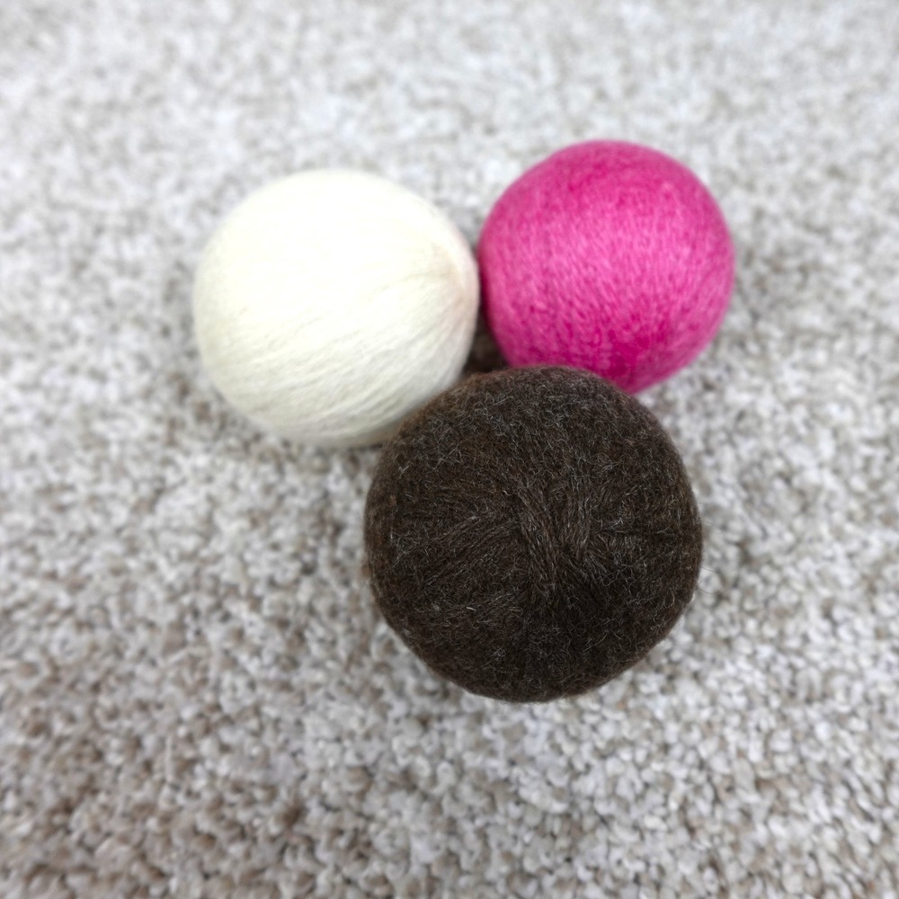 100% Wool Dryer Balls Set of 3 Pink Cream Brown Eco Friendly Laundry Balls